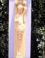 Use of violet as a backdrop to this statuary adds to the feeling of tranquility.