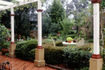 Decorative pergola posts in the front garden.